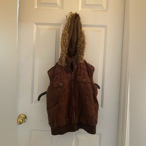 Brown Hooded Fur Vest